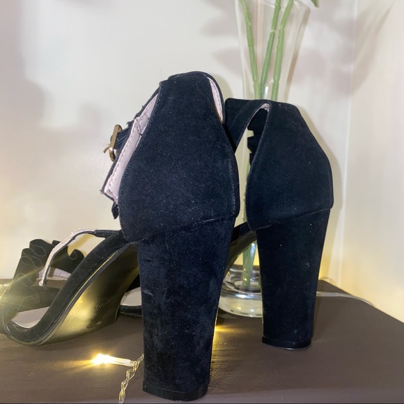 Roccoco Black Faux Suede Frill Strap Heels size 40 - Picture 6 of 7